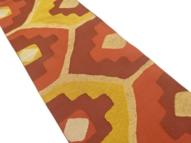 変わり石畳に幾何学模様織り出し　全通袋帯